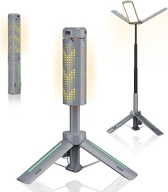 Rechargeable 8000mAh Camping and Work Light with Adjustable Stand 3.4 ft, 3000 Lumen Cordless Work Light Featuring 3 Adjustable Heads, Dimmable Emergency Flashlight with Telescopic Tripod