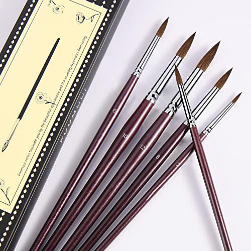 Kolinsky Watercolor Brush Set Pure Kolinsky Sable Hair Pointed Round Art Paintbrushes Premium 6 Pcs Round Tip Paint Brush Artist Acrylic Brush For Watercolor, Art Painting Gouache, Face Painting #TOP1