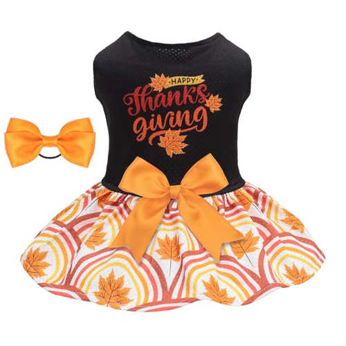 Image of CuteBone Dog Mesh Dress Thanksgiving Puppy Sundress Pet Outfit Summer Fashion for Small Dogs Girl Cat Clothes