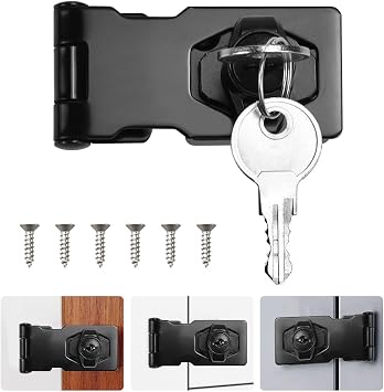 2.5 Inch Keyed Hasp Lock Hasp and Staple with Padlock, ADERTOS Heavy Duty Shed Lock Door Lock Hasp Twist Knob Keyed Locking Hasp Safety Door Clasp Gate Lock with Key for Cabinets Cupboard Drawer Gate