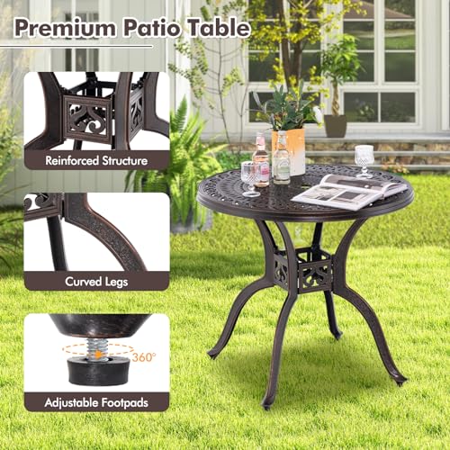 Image of Giantex 31.5 inch Patio Bistro Table, Cast Aluminum Table Side Table with 2 inch Umbrella Hole & Adjustable Footpads, All-Weather Metal Outdoor Round Dining Table for Porch, Backyard