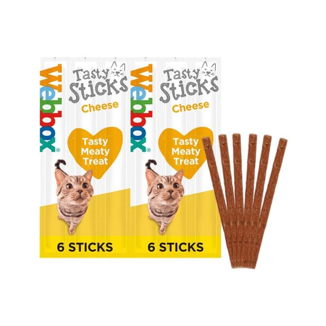 Webbox Tasty Sticks Cat Treats, Cheese - Kitten Friendly, Wheat and Grain Free, No Artificial Colours (25 x 6 Packs)