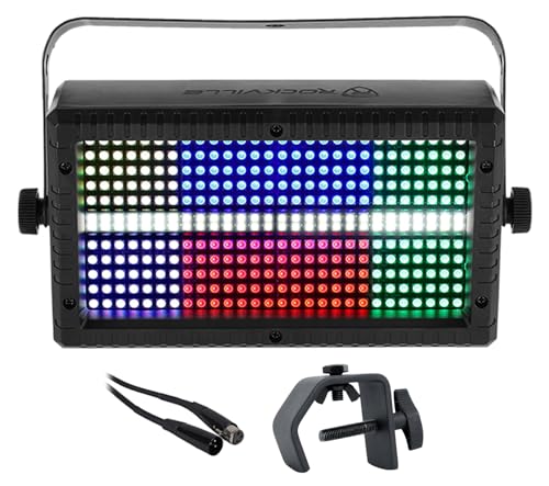 Rockville DJ Lighting Bundle with Stage Panel 336 DMX Control Effect Light, RGB Strobe Sections, RDX3M25 25 ft 3 Pin DMX OFC Cable, LC70 C Clamp 70 lb Truss Mount (3 Items)