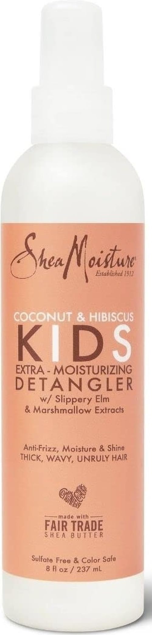 Shea Moisture Hair Care, Coconut & Hibiscus Kids Extra Moisturizing Detangler, Anti-Frizz, Moisture & Shine for Thick, Wavy, Unruly, Curly Hair, Spray On & Leave-In, 8 Fl Oz