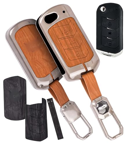 Image of Car Key Cover Compatible with Mahindra Scorpio, Marazzo | Xuv 300, Xuv 700 | Xuv 400 Ev | Bolero | Thar | Tuv 3-Button Smart Flip Key (Dual Leather Metal (Black & Brown))