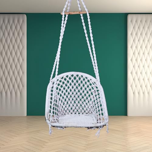 Macrame Hanging Chair Swing, Indoor Outdoor Woven Rope Hammock, White