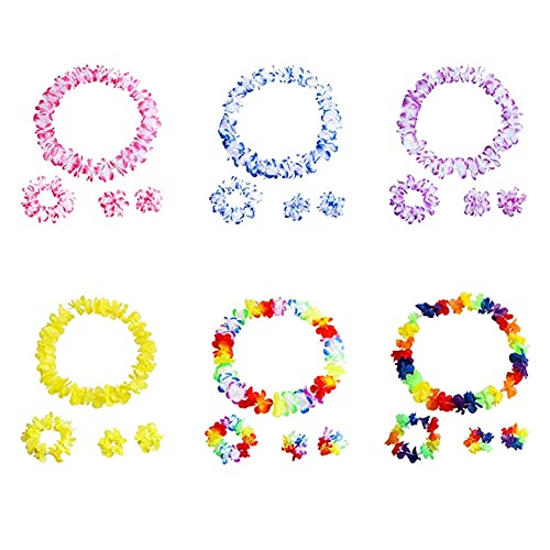Lot de 6 guirlandes de Fleurs hawaïennes, Colliers et Bracelets colorés, Fausse Soie, Couronne de Fleurs hawaïennes pour Plage, été, Piscine, fête, Vacances - Fournitures d'événement Cover