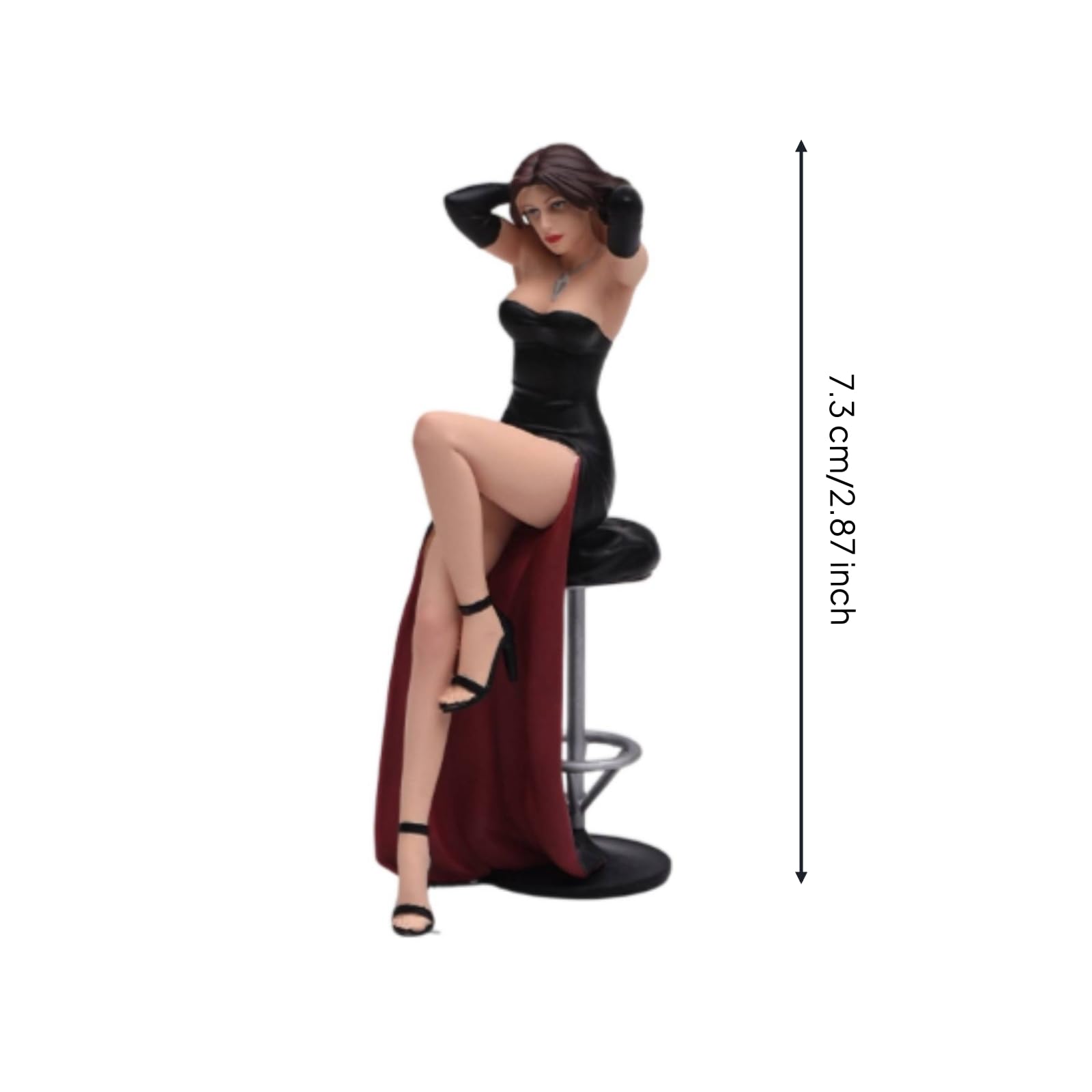 Miniatur Szene Figur Damen Skulptur Figurine Deko Modell aus Harz in Eleganter Sitzpose mit Erhobenen Armen Und Überschlagenem Bein auf Barhocker für, 1/24