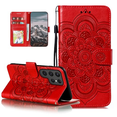 Housse cuir Samsung S24 Ultra haut de gamme avec gravure mandala en relief