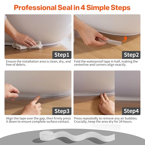 Image of Dstorelhp 2PCS Caulk Tape for Bath & Kitchen, Clear, 1.5 inch x 10.5Ft | Waterproof, Self Adhesive, Peel and Stick, For Bathroom Toilet Tub Shower Wall Trim, Easy to Install