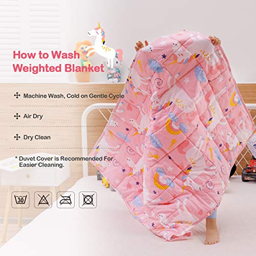 Sivio 100% Cotton Weighted Lap Pad 3lbs Sensory Throw Pad with Glass Beads Portable Lap Blanket Great for Home Classroom Travel, 20' x 30', Pink Unicorn