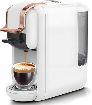 4-in-1 Pods Coffee Maker 19Bar, Compact Design Fast Brew Hot/Cold Espresso Machine for K Cup Pods,Nes Original/DG Capsule and Ground Coffee at Home or Office White