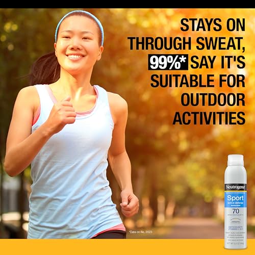 Image of Neutrogena Sport Active Defense SPF 70 Sunscreen Spray, Sweat & Water Resistant Spray Sunscreen with Broad Spectrum Protection for Sunburn Prevention, Oxybenzone-Free, Twin Pack, 5 oz, 2 Pack