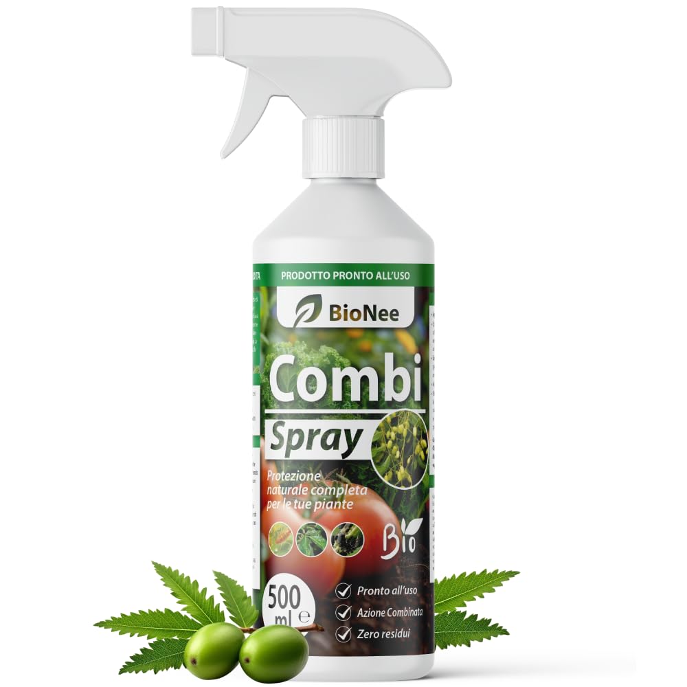 Combi Spray 500 ml | Con Olio di Neem e Sapone Molle | Naturale e Pronto all’Uso | Anti-Afidi, Cocciniglie e Fumaggine | Protegge e Pulisce le Piante