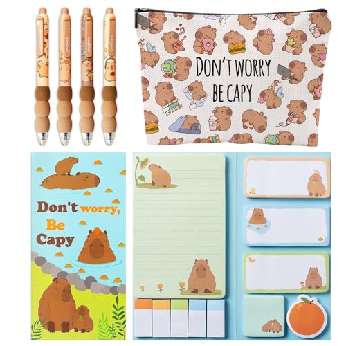 School Supplies for Girls Cute Capybara Stationery Set with Pencil Case Pens & Sticky Notes Set Capybara Gifts Party Favor for Girls Stationery School Office Supplies (Capibara)