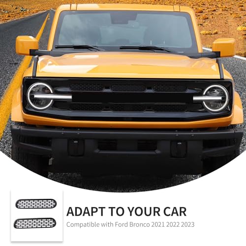 Image of Linskip Oval Grille Inserts Fit for 2021-2025 Ford Bronco, Front Mesh Grille Cover for Bronco Exterior Accessories, Enhancing Vehicle Front Appearance(matt black)