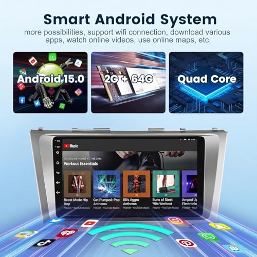 Image of 5GHz-WiFi 2G+64G Car Radio for Toyota Camry 2006 2007 2008 2009 2010 2011 with Wireless CarPlay Android Auto, 9 Inch Touch Screen Android 15 Car Stereo HiFi Audio GPS Bluetooth SWC HD Camera