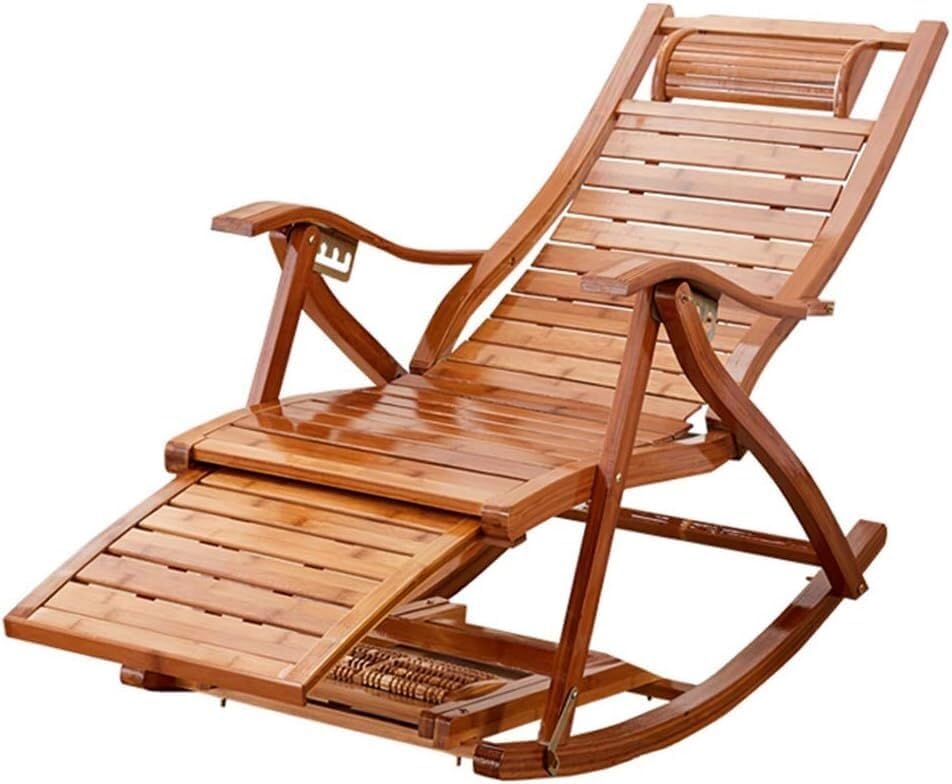 GYKOZY Mecedora al Aire Libre para Patio, jardín, Playa, Piscina, sillón reclinable portátil de bambú con reposabrazos y Masaje de pies Max150kg