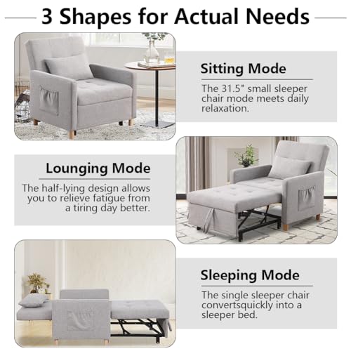 Sillón cama plegable convertible gris claro miniatura 5