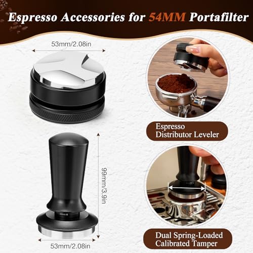 54mm Espresso Accessories Kit, 7 PCS Espresso Tamper Tools, WDT Tool Set with Coffee Tamper, Distributor, Dosing Funnel, Stirrer, Puck Screen, Brush & Wood Tamping Station - Fits 54mm Portafilter - Image 5