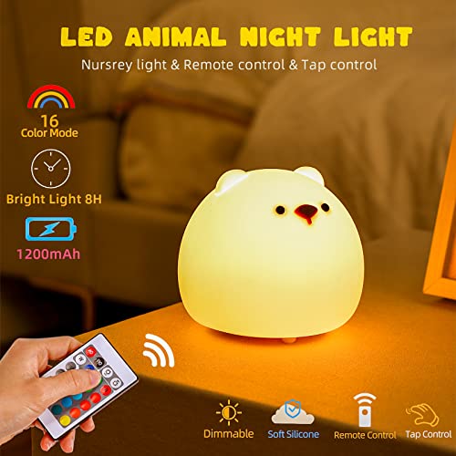 Spteohoc Cute Bear Night Lights, 16 Colors Kids Night Lights, Kids Night Light Cute Lamp For Bedroom.silicone Nursery Light For Baby And Toddler With Touch Sensor And Remote Control.… #TOP1