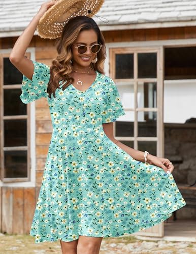 Image of Zeagoo Womens Summer Dress Casual Swing Sundresses Floral Ruffle Short Sleeve Wedding Guest Dress Beach Mini Dress 2026