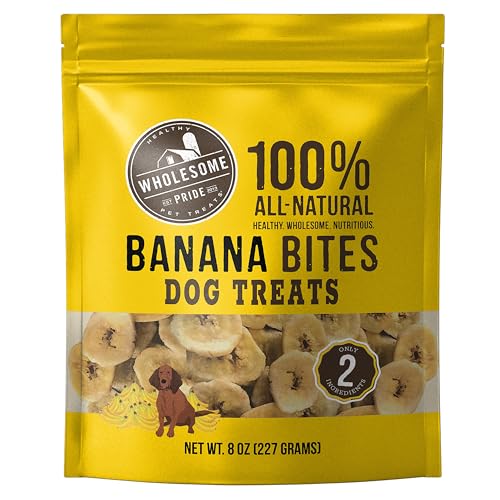 Wholesome Pride Banana Bites Dog Treats &ndash; 2-Ingredient Banana Chips for Dogs, Grain-Free, Banana &...