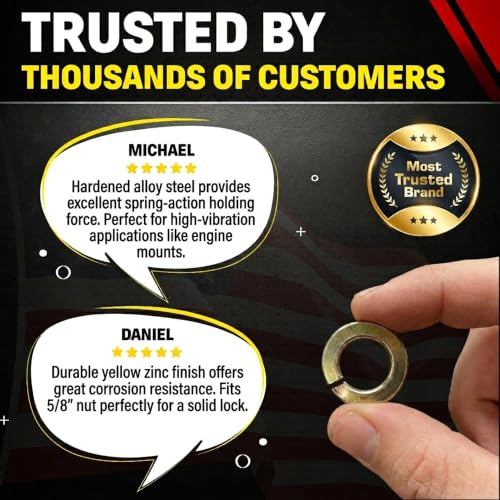 Image of Chenango Supply 5 /8 inch Grade 8 Split Lock Washers | Hardened Alloy Steel, Yellow Zinc Chromate Finish, Heavy Duty Spring Lock Washers for 5 /8-11 Hex Bolts (25 Pieces)