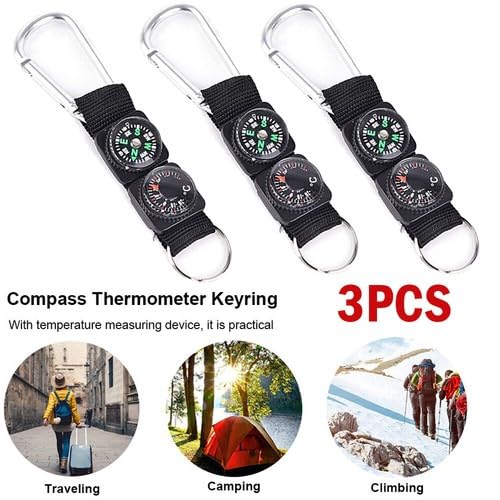 3PCS Durable Mini Brújula Termómetro Llavero con Mosquetón miniatura 4