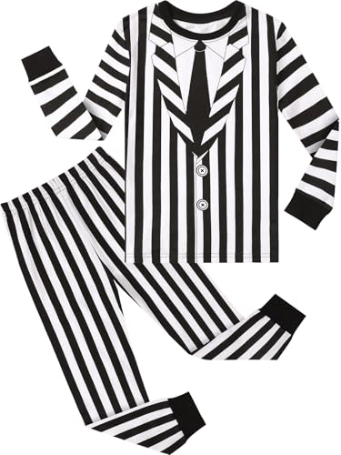 A&J DESIGN Kids Black and White Vertical Striped Shirt Pajamas Boys Suit Print Outfit Toddler Girl Suits Pjs 5T