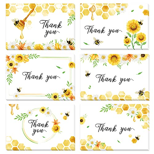 Bee Thank You Card - 24 Sets Sunflower Thank You Cards with Envelopes for Kids Bumble Bee Blank Note Greeting Cards for Birthday Party 4" x 6"