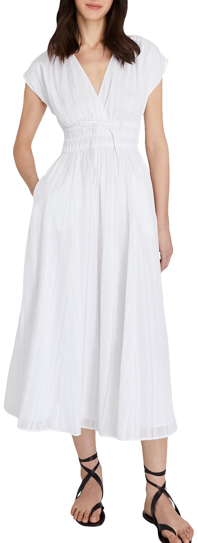 Club Monaco Womens Womens Tie Front Flutter Sleeve Midi Dress