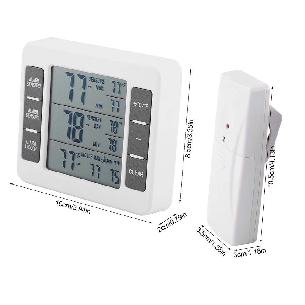 Termometro digitale per frigorifero, allarme acustico digitale senza fili, termometro per frigorifero e congelatore, con sensore 2 pezzi, display min/max.