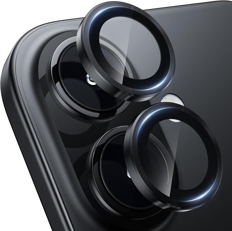 Image of SafeCase for iPhone 16|iPhone 16 Plus Camera Lens Protector[Pack Of 2-BLACK Metal Aluminum Alloy Tempered Glass Cover Camera Screen Protector Accessories, Case Friendly for iPhone 16 /16 Plus 2024