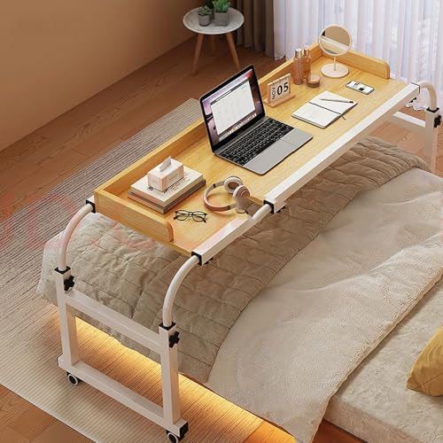 Extendable Rolling Mobility Table Over Bed,Over-Bed Table Hospital Bedside Table Mobile Desk Adjustable Overbed Table Cross-Bed with 4 Wheels Laptop Stand Cart for Bedroom Living R