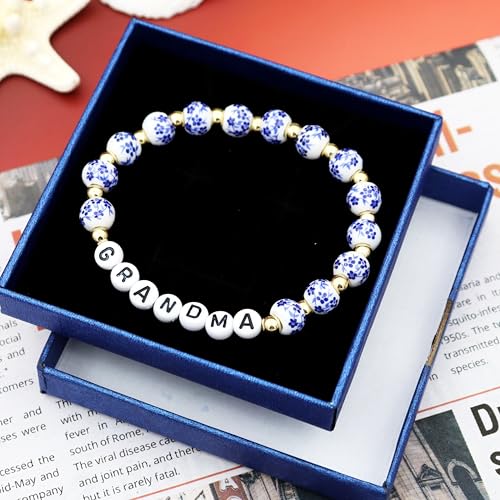 TTYY Blue White Beads Porcelain Bracelet GIGI NANA Birthday Gifts Vintage Stretch Bracelets Mother's Day for Mom and Grandma2