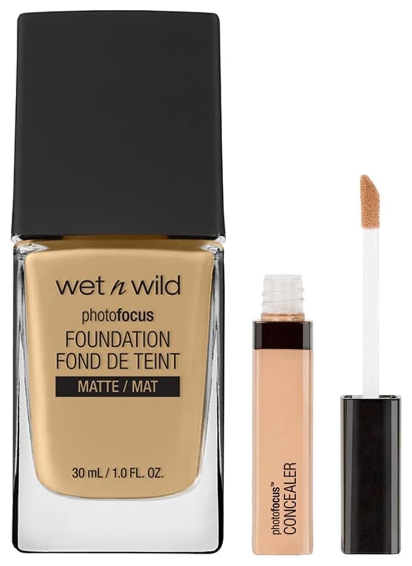 Wet n Wild Foundation, Golden Beige, 30 ml and Wet n Wild Photo Focus Concealer, Medium Tawny, 8.5g