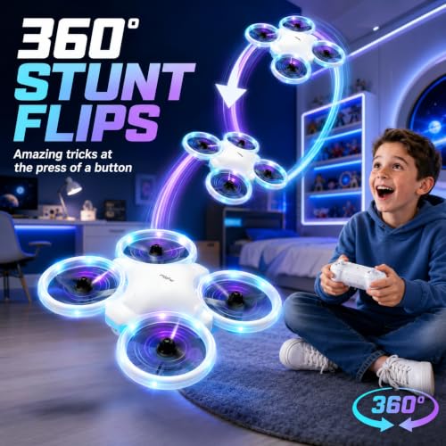 Image of GRAPHENE Mini Drone LED Remote Control Rechargeable RC Drone For Kids with multiple Led shows Auto Hovering Headless Mode 3D Flips & Throw To Go Gift Toys for Boy Girl Indoor Flying Toy