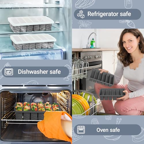 Image of 1 /2 Cup Silicone Freezer Molds with Lid, 2-Pack Silicone Freezer Trays for Soup, Sauce & Broth - Meal Prep Containers, Large Ice Cube Tray, Oven & Dishwasher Safe