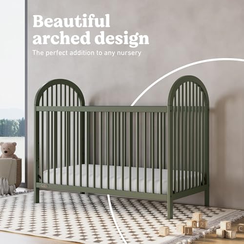 Image of Graco Olivia 3-in-1 Convertible Crib - GREENGUARD Gold Certified, 100% Solid Wood, Fits Standard Baby Crib Mattress, Converts to Toddler Bed and Daybed, 4 Adjustable Mattress Heights (Olive)