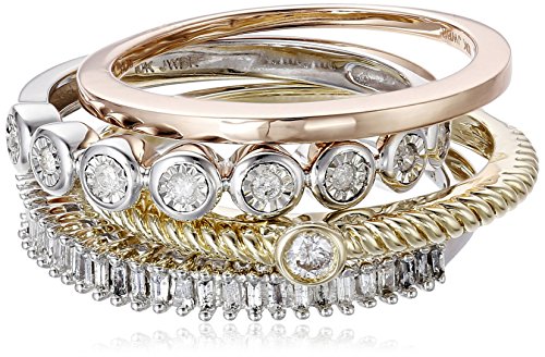 White Diamond Three Tone Stackable Ring (1/3cttw, I-J Color, I2-I3 Clarity), Size...