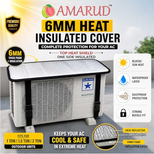 Image of AC Outdoor Unit Protector from Heat & Rain | Sunproof Split AC Cover | XLPE Foam with Aluminium Foil Material | 4-Layer Thermal Protection (Thickness 6MM Single Side, 16*36 Inches)