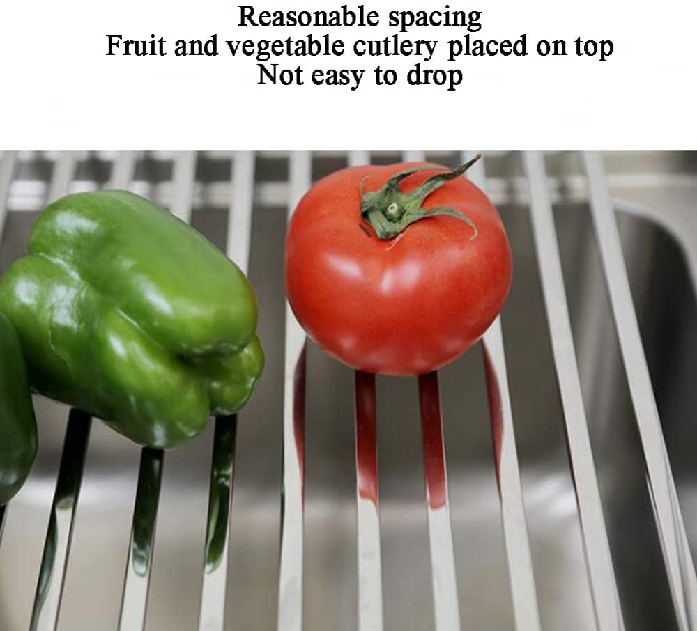 Rejilla Para Secado De Drenaje De Acero Inoxidable 304, Rejilla Multifunción Con Persiana Enrollable De Cocina, Rejilla Plegable Para Almacenamiento De Cubiertos Para Frutas Y Verduras.-E