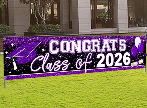 Image of Graduation Decorations 2026 Yard Sign Large Class of 2026 Banner Purple Congrats Grad Signs for Graduation Party Decorations (Purple)