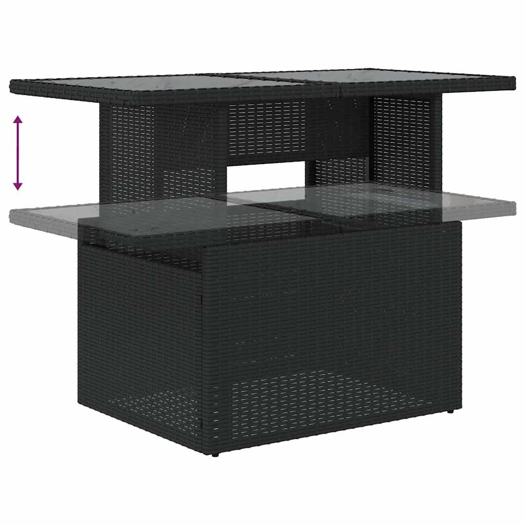5 TLG. Juego de calcetines de jardín negro, ratán poli, mesa ajustable, resistente a los rayos UV, muebles modulares de exterior para terraza y balcón, incluye cojines