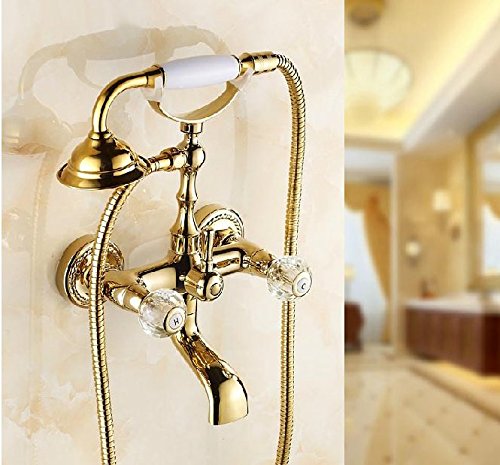 Robinet baignoire plaqué or double cristal Gowe, mitigeur mural de luxe
