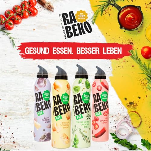 Rabeko Zero Kochspray kalorienarm| ITALIENISCHE KRÄUTER| 800 Portionen,2 kcal pro Sprühstoß| Pfannenspray zum Braten, Grillen & Backen| ohne Zusätze, ohne Zucker|Glutenfrei 3 x 200ml