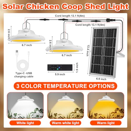 Grinsvalley 2 Set 2 in 1 Solar Chicken Coop Shed Pendant Light with Time Rechargeable Solar Hanging Ceiling Pendant Light Waterproof for Barn Greenhouse Gazebo Patio Poultry Pet House - Image 3