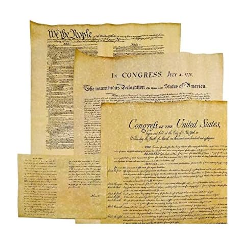 4 Antiqued Parchment Paper US Historical Documents - The Declaration of Independence, The US Constitution, The Bill of Rights, and The Gettysburg Address Cover