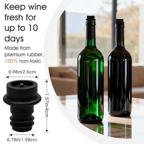 Dirvcp 12-Pack Wine Vacuum Stoppers, Reusable Silicone Wine Saver Preserver, Air Seal to Keep Wine Fresh, Universal Black Bottle Sealer Set for Red & White Wine - Thumbnail 2
